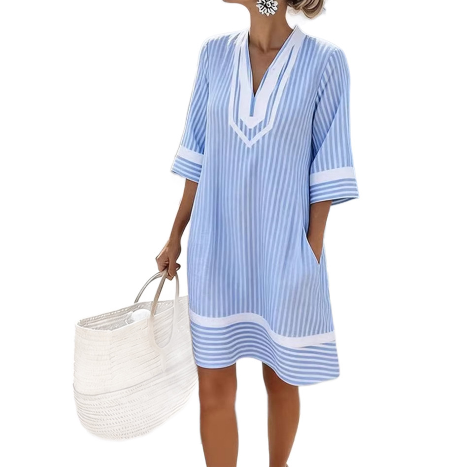 V-neck Bohemian Print Loose-fitting Beach Dress - Image 2