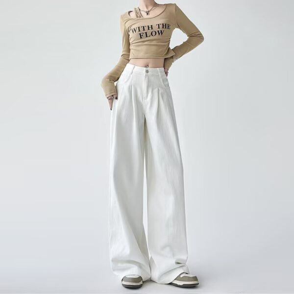 Women's White Wide-leg Straight Jeans - Image 14