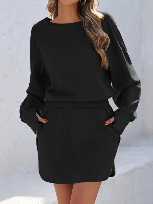 Fisoew Womens Long Sleeve Athletic Dress Backless Keyhole Built-in Shorts Oversized Workout Active Dresses - Image 21