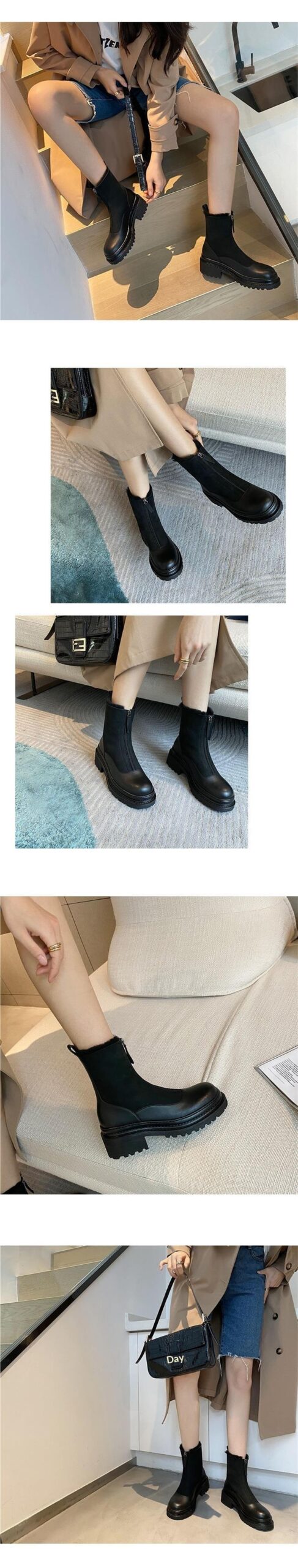 Thickened Front-Zip Ankle Boots Influencer-Style Cotton Shoes New Arrival - Image 12