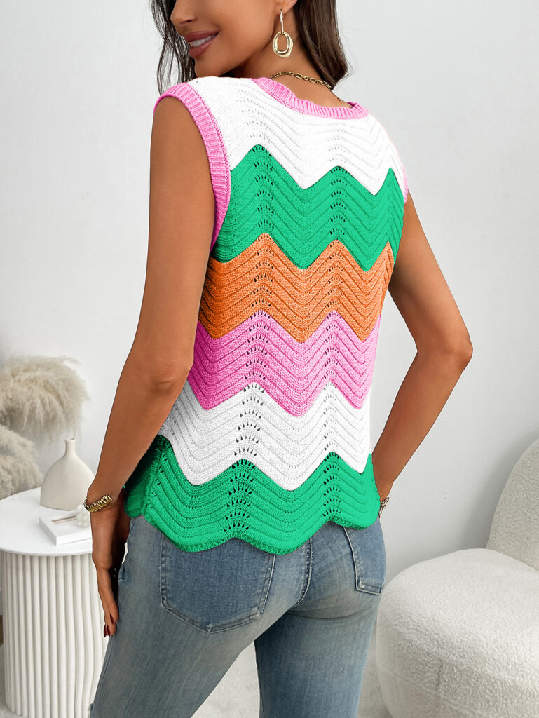 Summer Crew-Neck Knitted Top Dopamine Short Sleeves