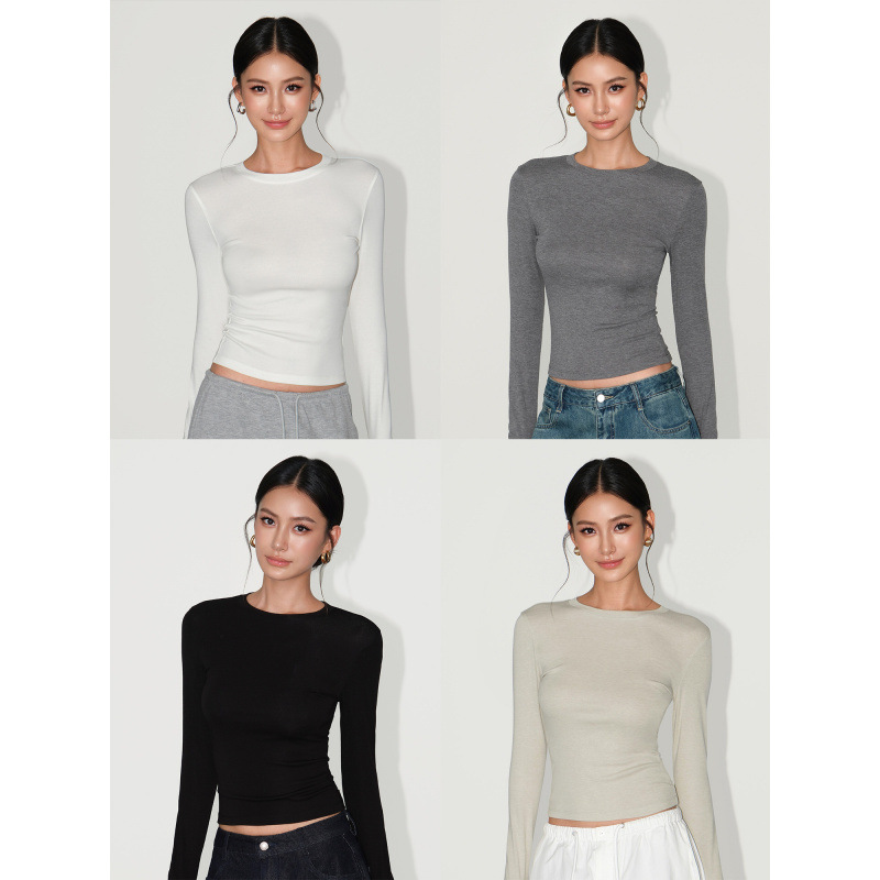 Slimming Figure-hugging Solid-color Base Top For Women - Image 6