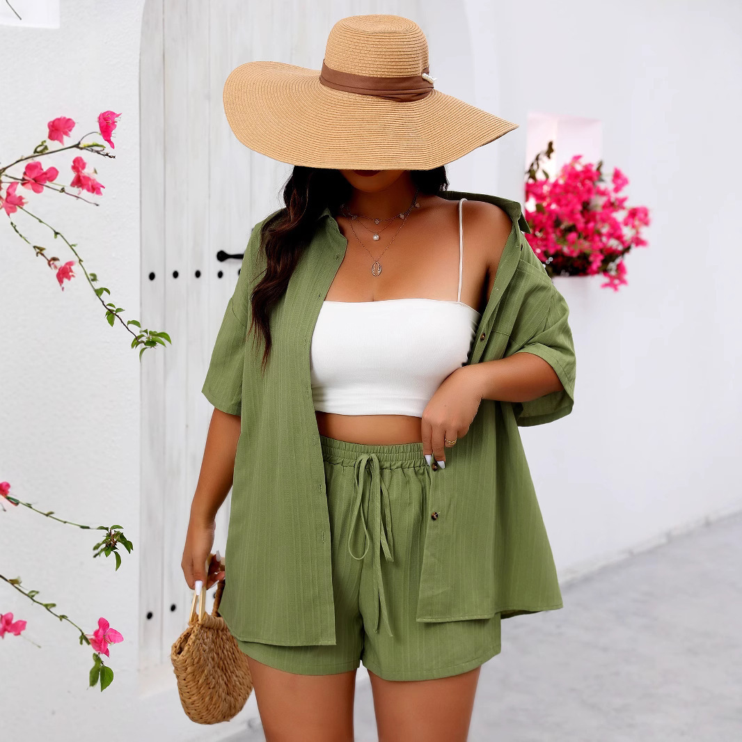 Short-sleeve Shirt And Wide-leg Shorts Fashion Two-piece Casual Set - Image 4
