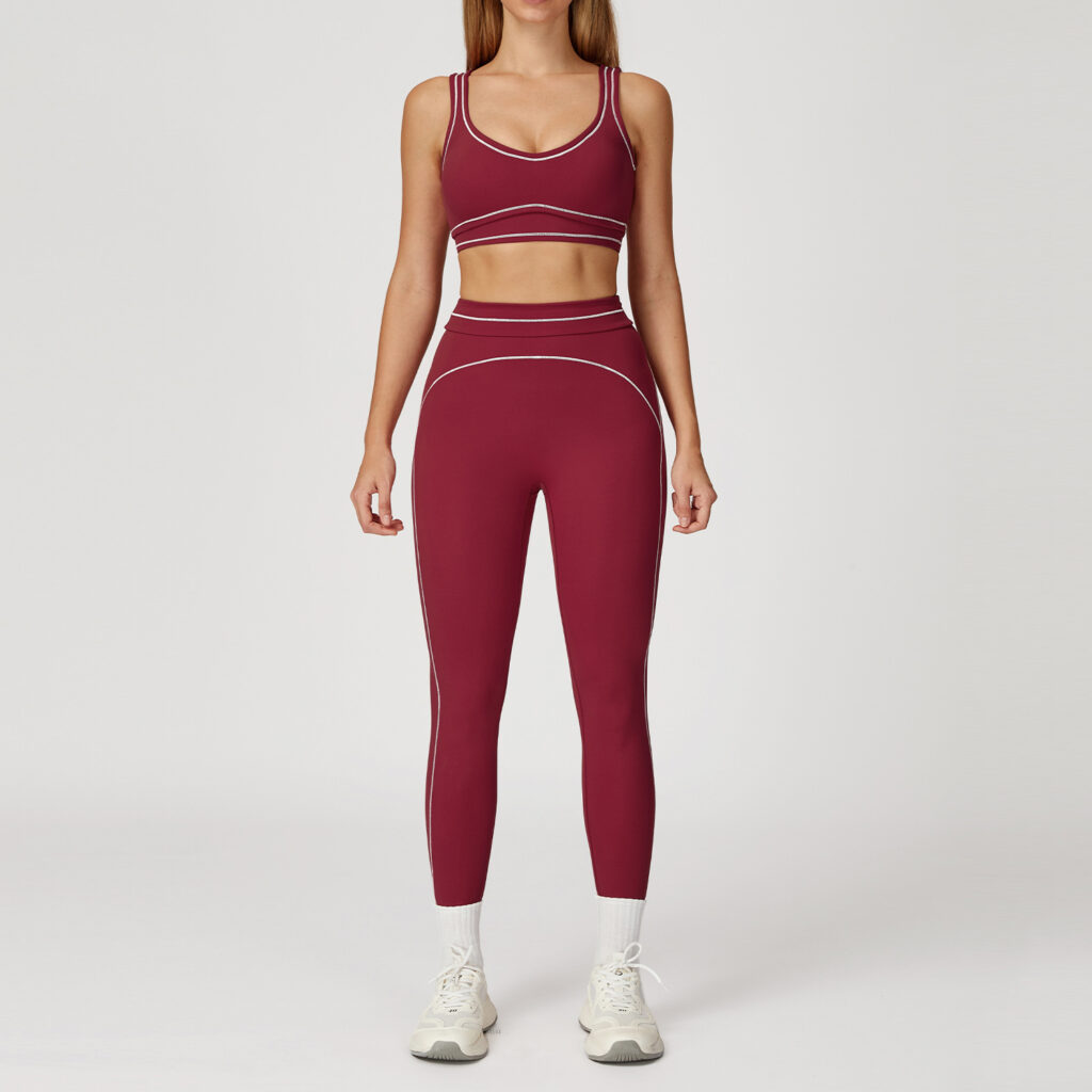 Contrast-color Brushed Yoga Set With Dual Shoulder Straps