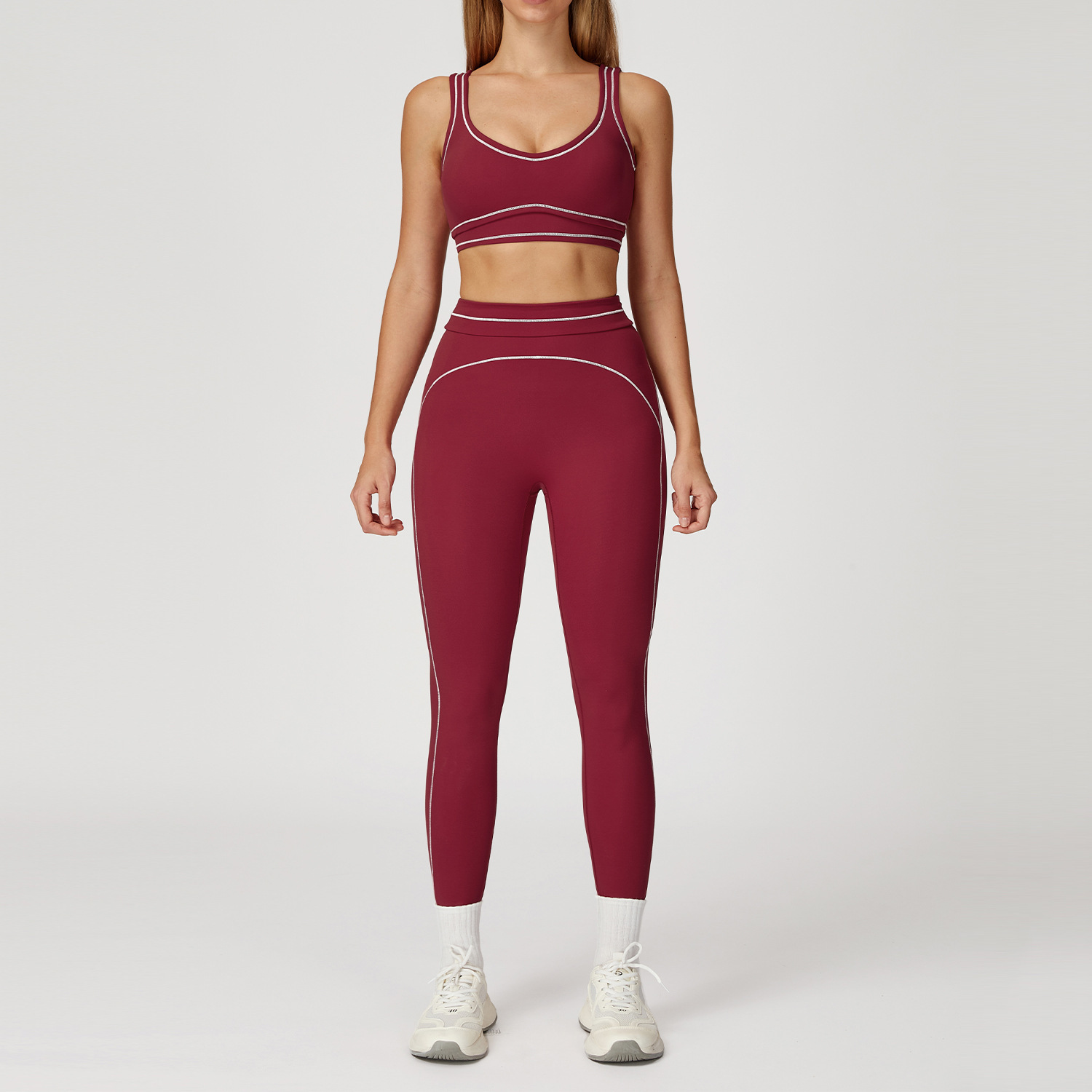 Contrast-color Brushed Yoga Set With Dual Shoulder Straps - Image 5