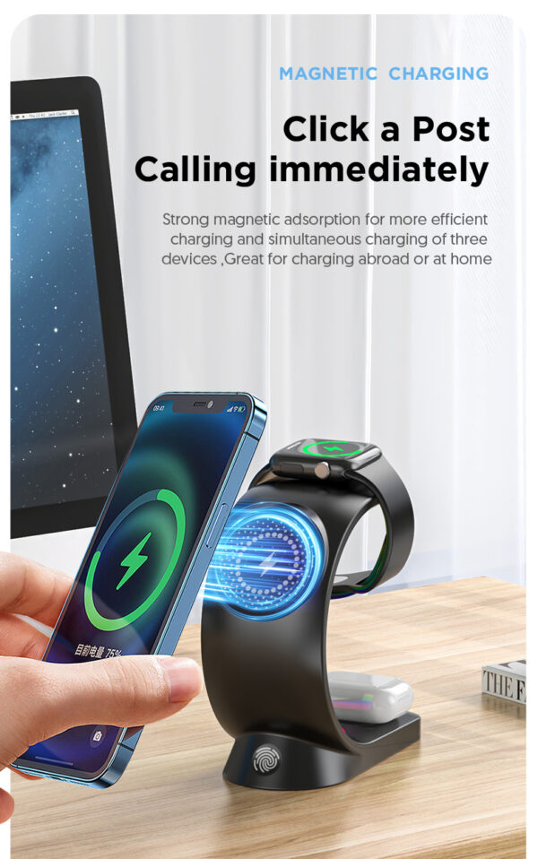 4 In 1 Magnetic Wireless Charger Fast Charging For Smart Phone Atmosphere Light Charging Station For Airpods Pro I-phone Watch - Image 14