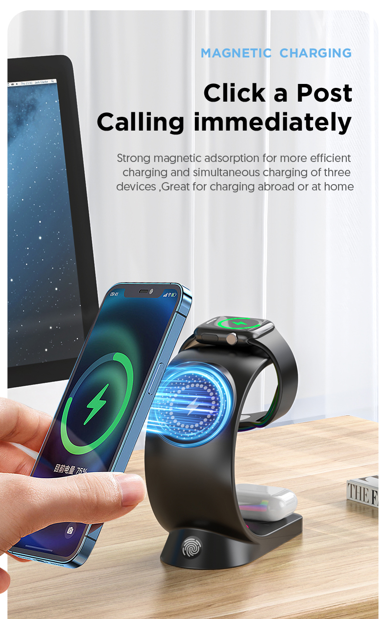 4 In 1 Magnetic Wireless Charger Fast Charging For Smart Phone Atmosphere Light Charging Station For Airpods Pro I-phone Watch - Image 14