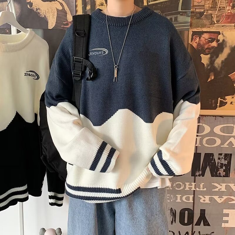 Color Blocked Autumnwinter Crewneck Sweater For Men - Image 11