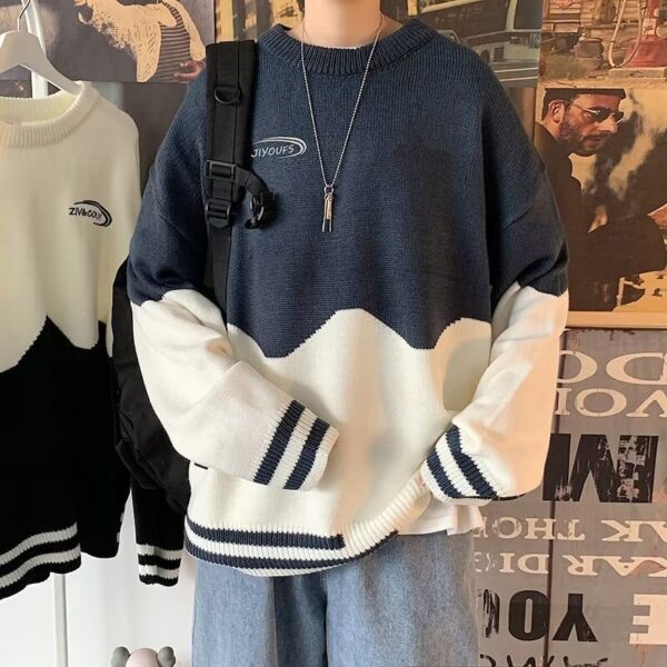 Color Blocked Autumnwinter Crewneck Sweater For Men - Image 13