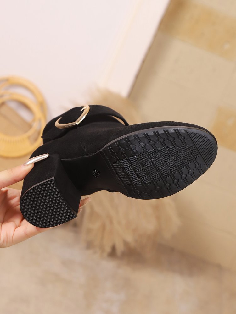 Plus-size British-style Square-toe High-heeled Versatile Womens Ankle Boots