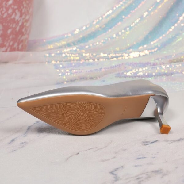 Women's Plus Size Silver Pointed Toe High Heels, Spring New Arrival Thin Heel Patent Leather Pumps, Professional & Wedding Party Shoes - Image 7