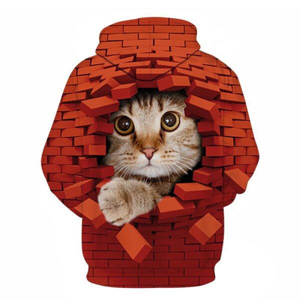 Couples Hoodie With 3D Digital Cat Print - Image 8