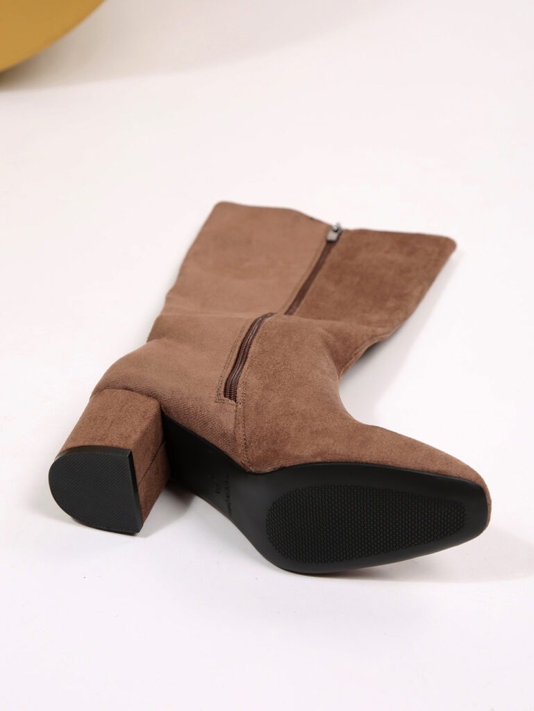 Fashionable Solid-Color Round-Toe Side-Zip Chunky-Heel Womens Over-the-Knee Boots