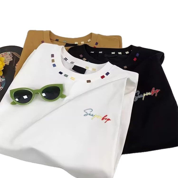Retro High-Street Embroidered Loose-Fit Half-Sleeve Top - Image 4