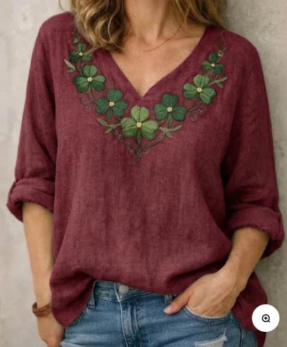 Women's Casual Loose-Fit V-Neck Pullover T-Shirt - Image 2