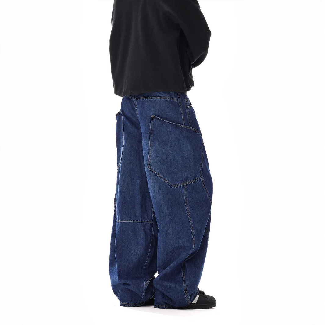 American-style Vintage Design Scimitar Workwear Jeans For Men And Women - Image 3