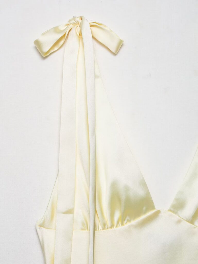 Womens Bow-Decorated Satin-Feel Dress