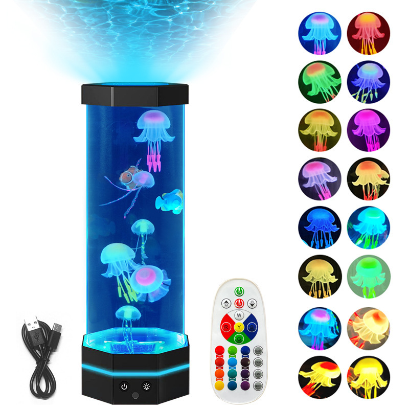 Jellyfish Lava Lamp 17 Colors Changing 15inch Jellyfish Lamp With Remote Control USB Plug-in Bubble Fish Lamp Kids Night Light Creative Projector Lamp Home Decor - Image 17