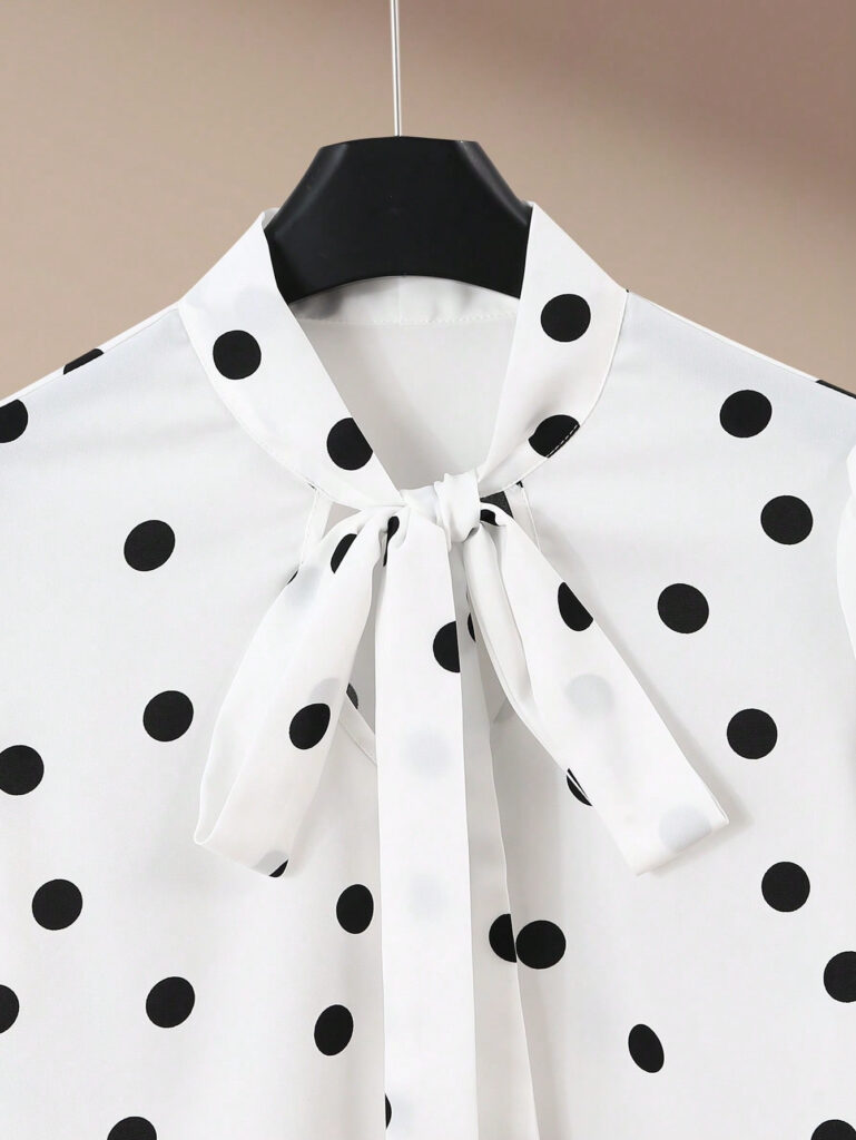 Printed Collared Ruffle-Trimmed Long-Sleeve Womens Shirt