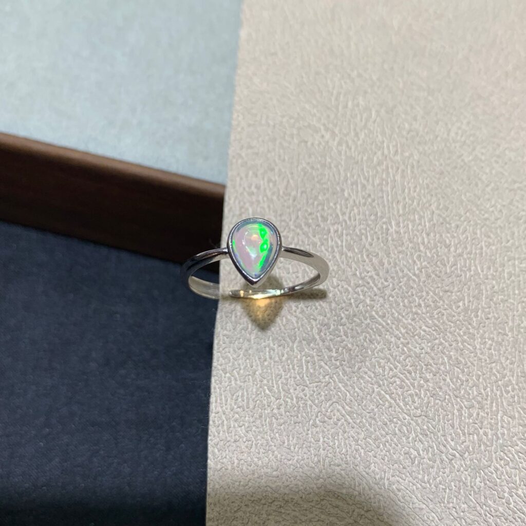 Natural Opal Ring, S925 Silver Setting, Minimalist Water-drop Shape, Opal Ring