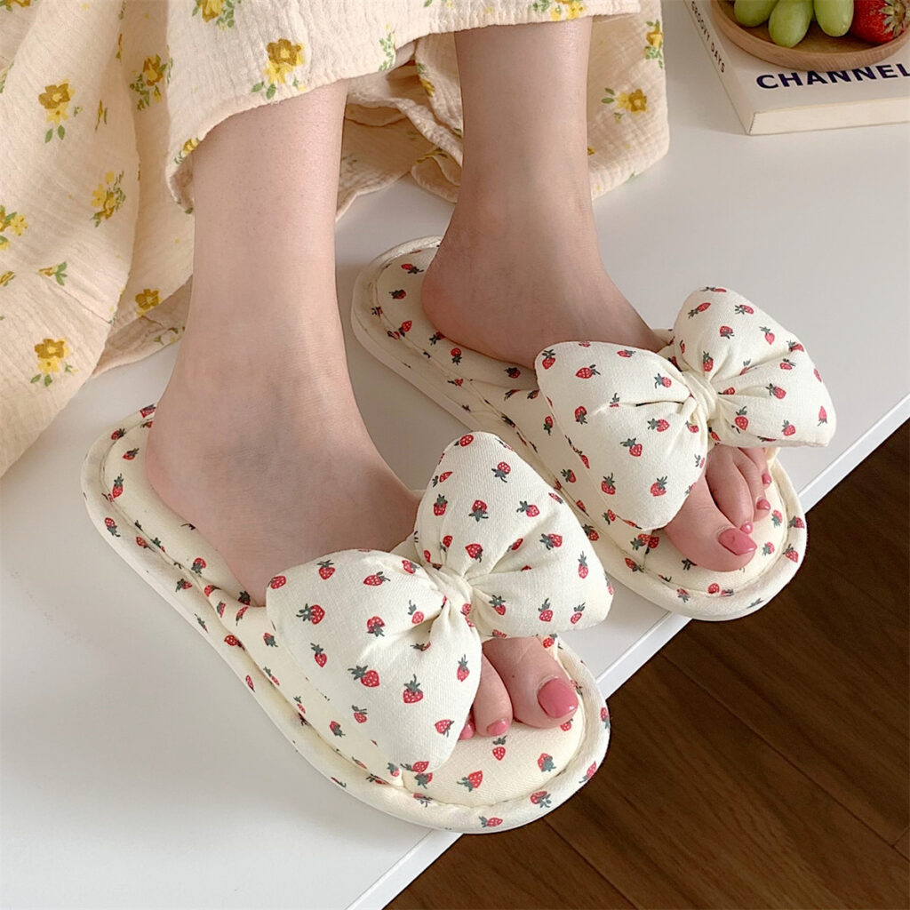 Household Sweet Bow-Knot Womens Cotton And Linen Slippers