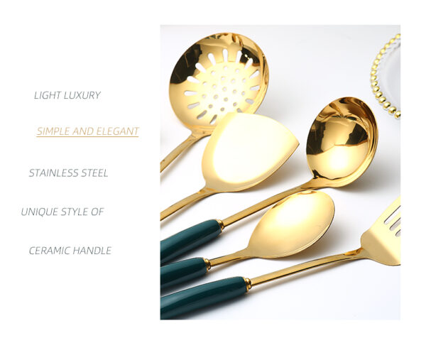 7 PCS Stainless Steel Silicone Kitchen Utensil Slotted Spatula Turner Ladle Serving Spoon Pasta Server Cooking Set - Image 13