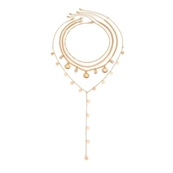 Vacation Fan Seashell Sequin Chain Stacked Collarbone Necklace - Image 4