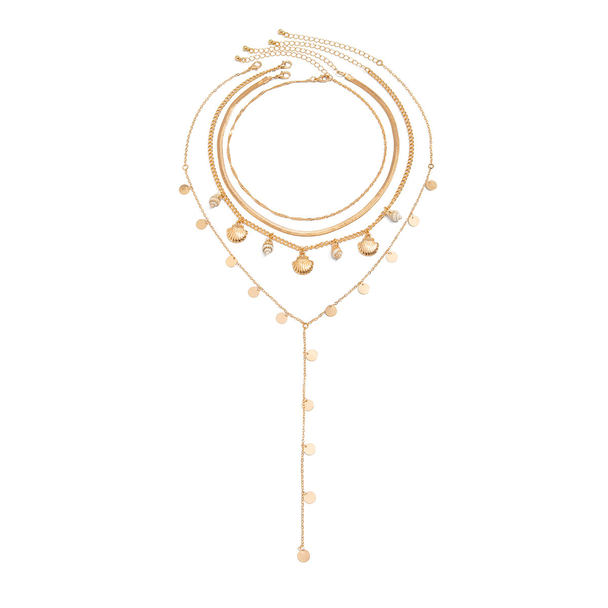 Vacation Fan Seashell Sequin Chain Stacked Collarbone Necklace - Image 4