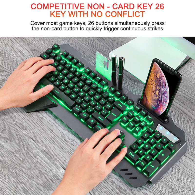 ErgonomicWired Gaming Keyboard with RGB Backlight Phone Holder - Image 5