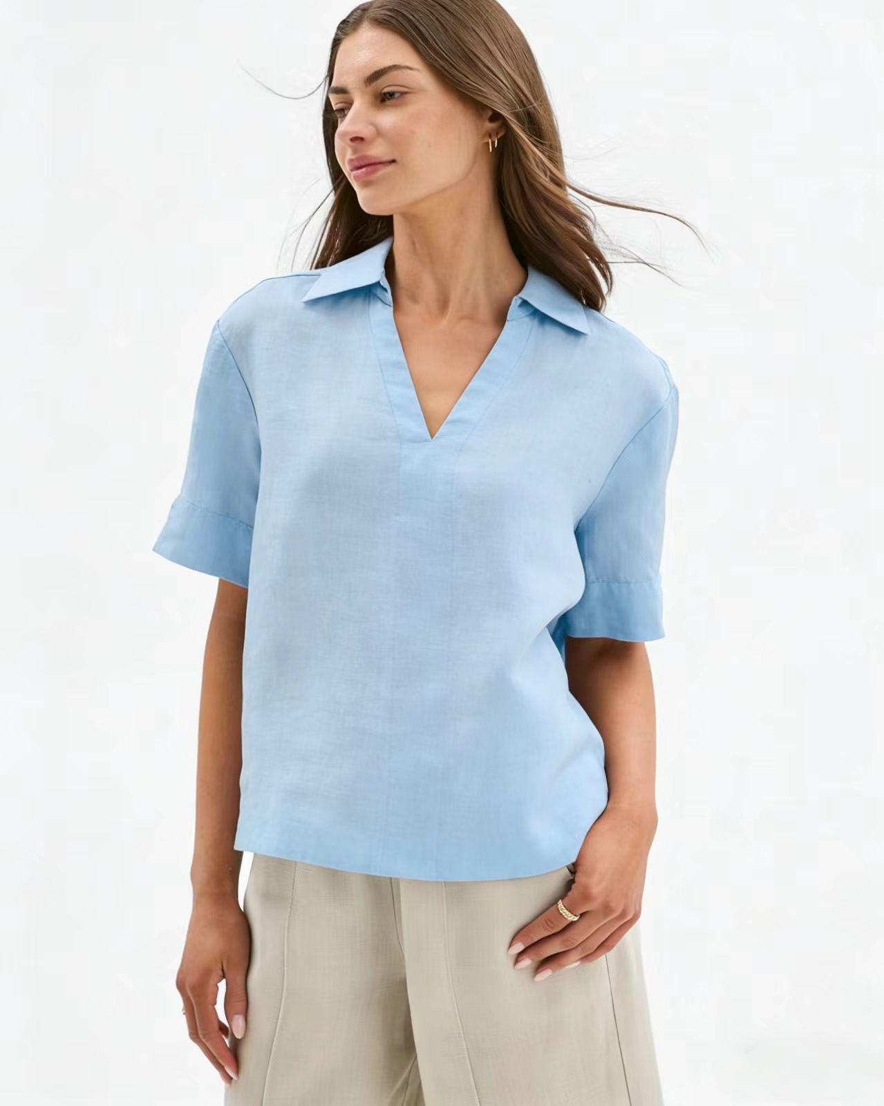 Summer Thin Figure-flattering Casual Faux Linen Top - Image 6