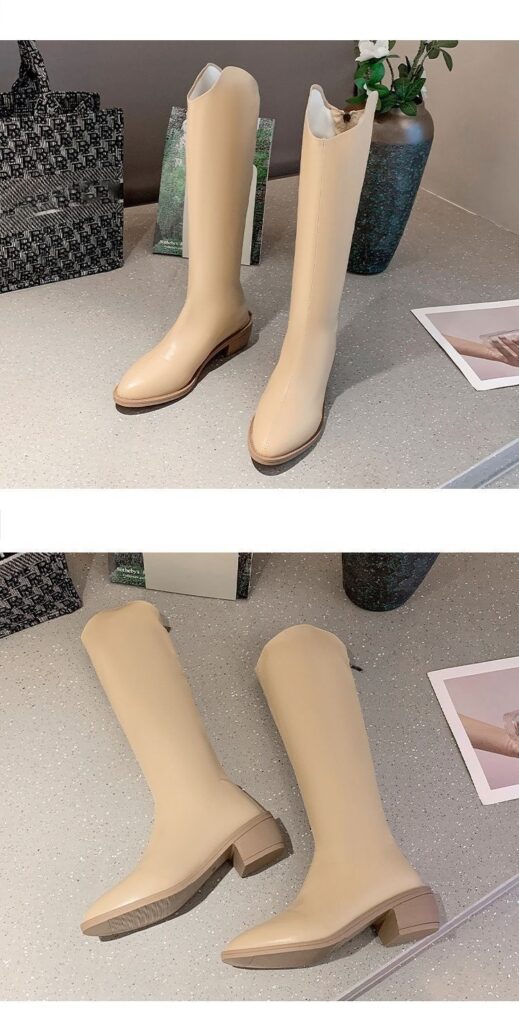 Fleece-lined Tall Chunky-heeled Pointed-toe Over-the-knee Riding Boots