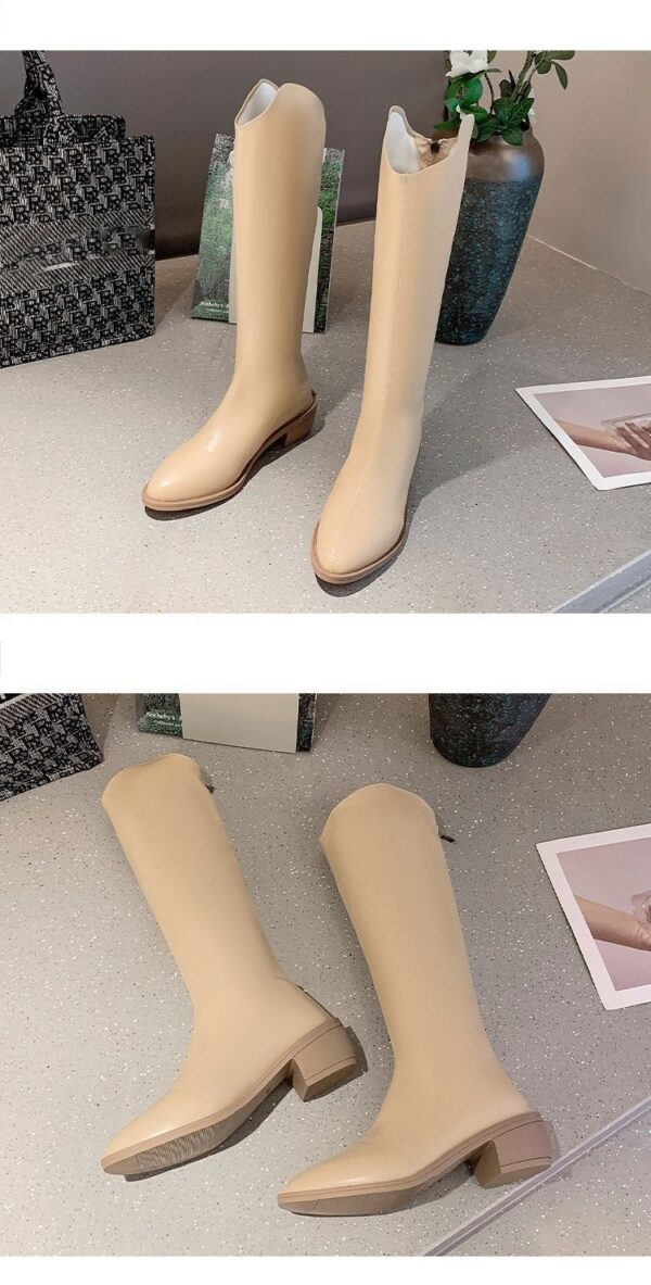 Fleece-lined Tall Chunky-heeled Pointed-toe Over-the-knee Riding Boots - Image 14