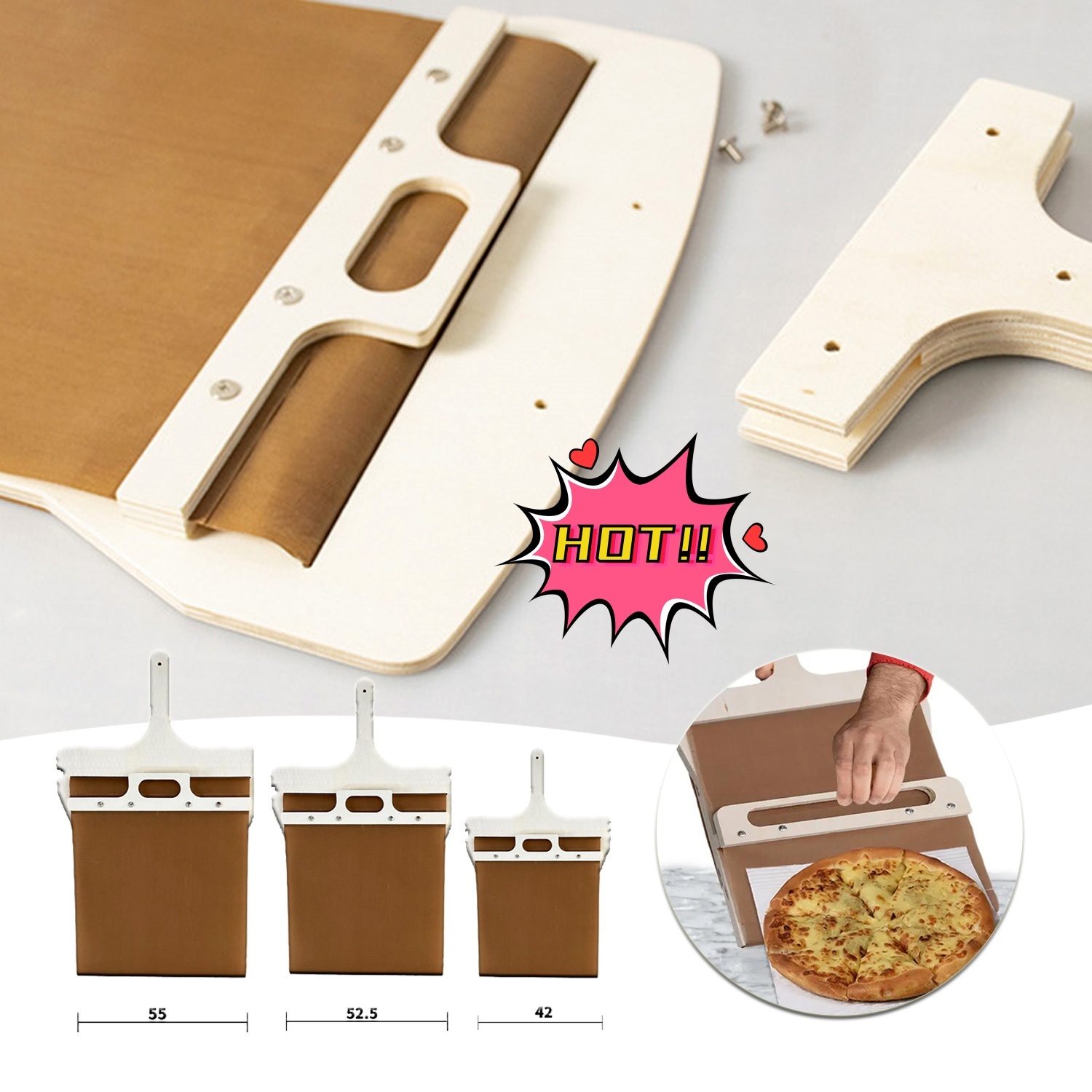 3 Sizes Sliding Pizza Peel Shovel Storage Board Pala Pizza Scorrevole Wooden Handle Transfer Pizza Kitchen Gadgets - Image 1