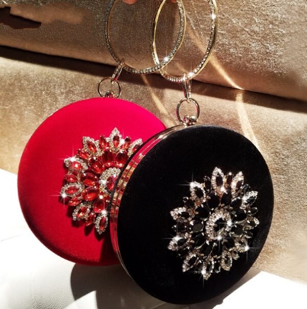 LOLIBOX Women Bags Women Evening Clutch Bags Velvet Diamond Ring Handbags Small Round Clutch Bag Day Party Clutches Purses - Image 1