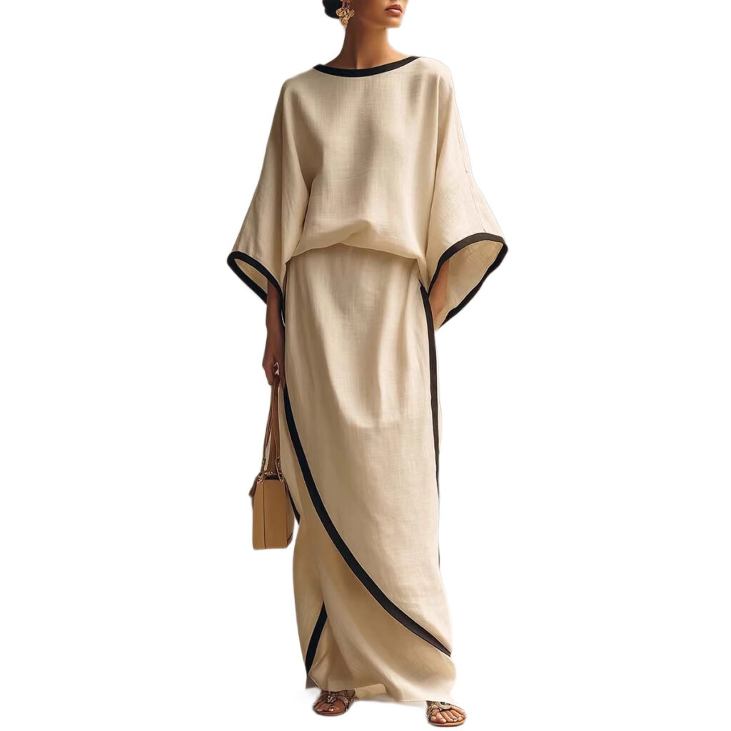 Loose-fitting Womens Batwing-sleeve Robe And Wide-leg Pants Two-piece Set