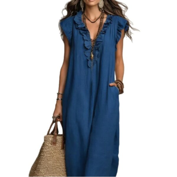 Women's Spring Summer Pocket Ruffle Elegant Dress - Image 2