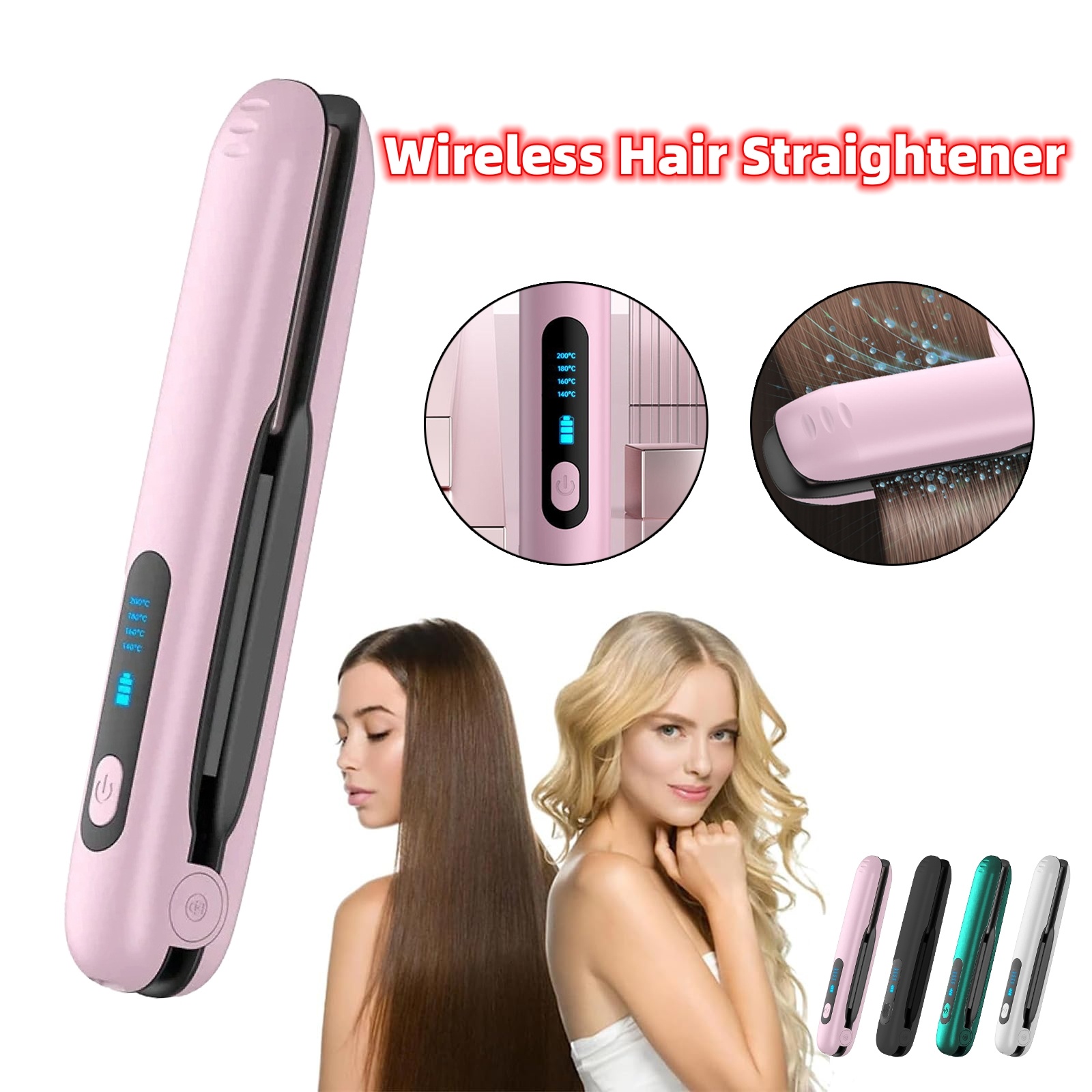 Wireless Hair Straightener Flat Iron Mini 2 IN 1 Roller USB 5000mAh Max 200 Degree Portable Cordless Curler 4 Levels Dry And Wet Uses - Image 1