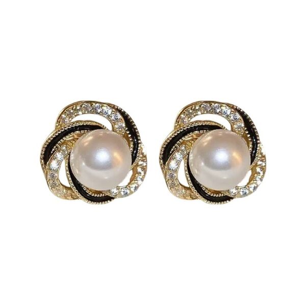 Light Luxury Diamond-Encrusted Red Pearl Earrings Womens Versatile And Fashionable - Image 3