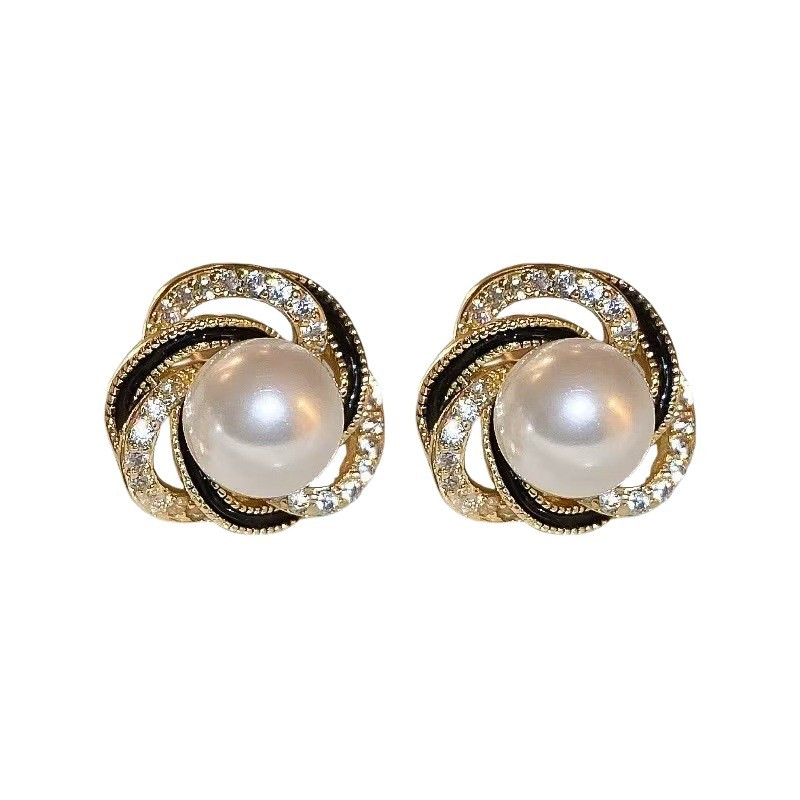 Light Luxury Diamond-Encrusted Red Pearl Earrings Womens Versatile And Fashionable - Image 3