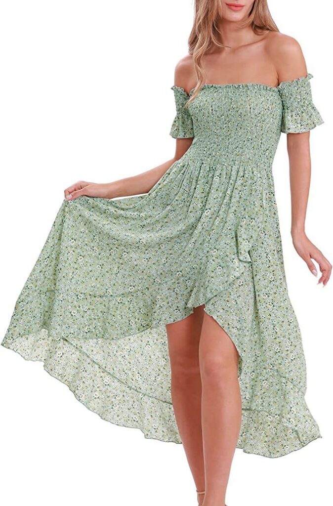 Summer Off Shoulder Bohemian Printed A Line Beach Dress