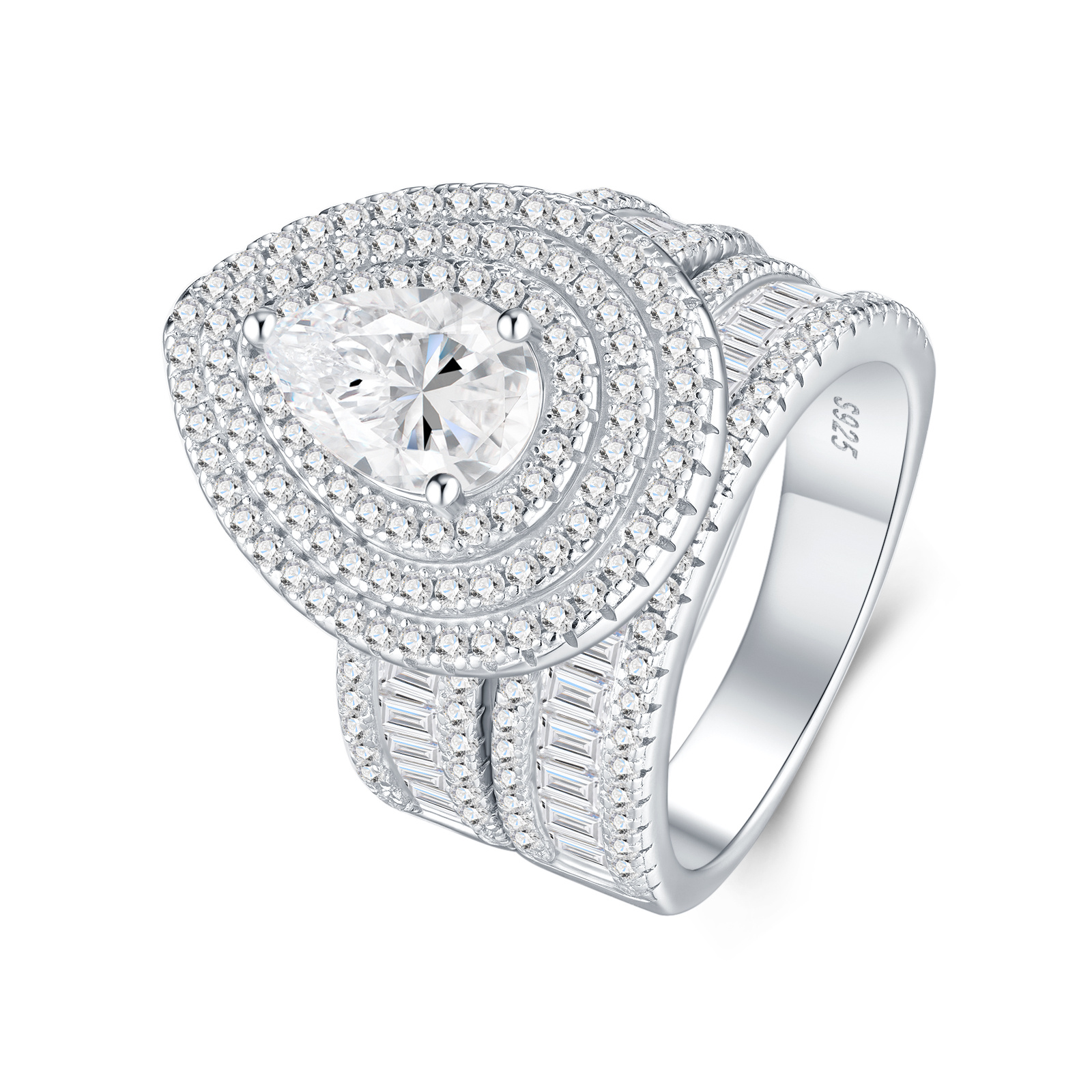 Engraved With Top-quality Moissanite, This Luxurious And Fashionable Minimalist Jewelry Set Features Exquisite Silver Accessories For Ladies. Made Of S925 Silver With Electroplated Platinum. - Image 1