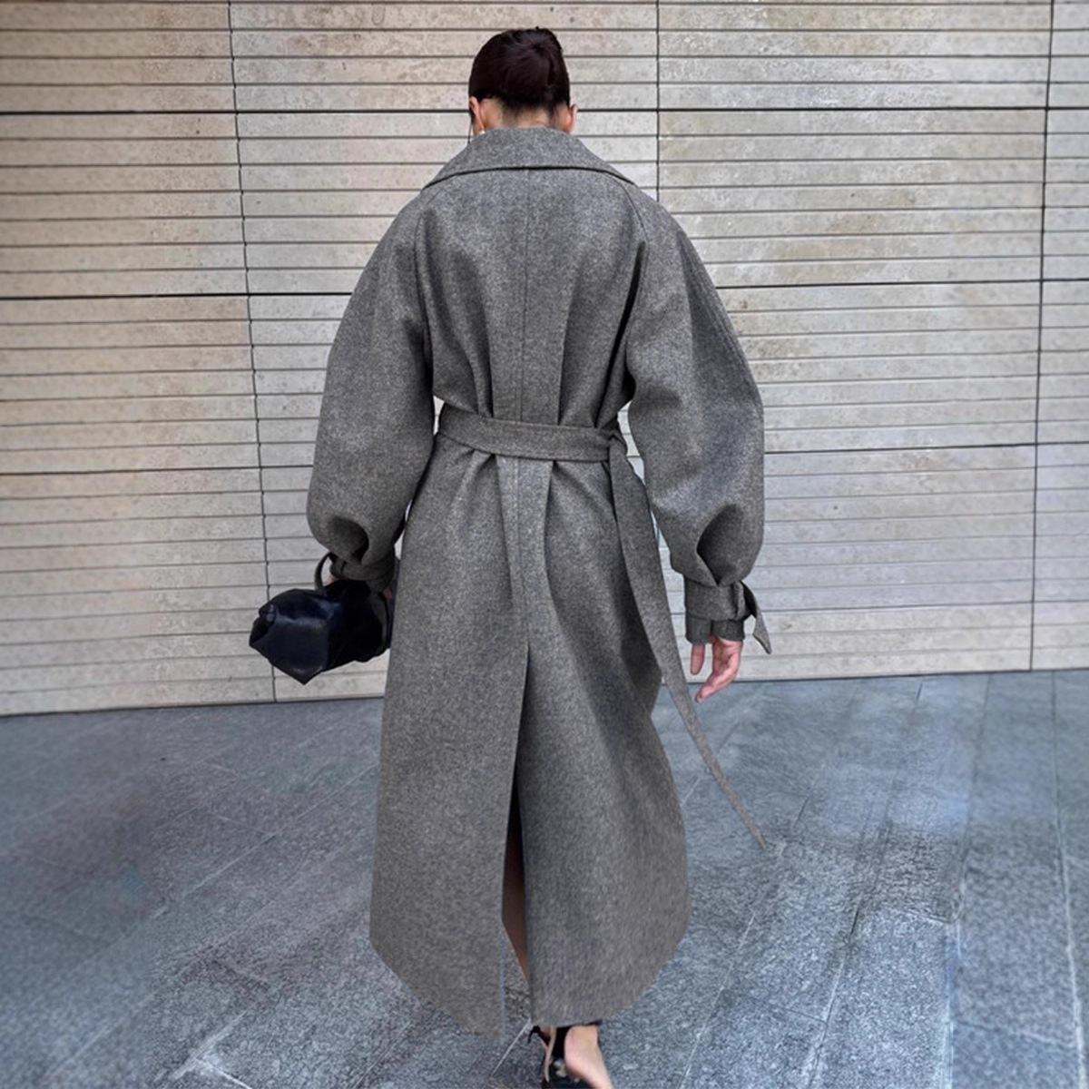 Fashionable Commuter-Style Lapel-Collar Split Loose Long Coat - Image 6