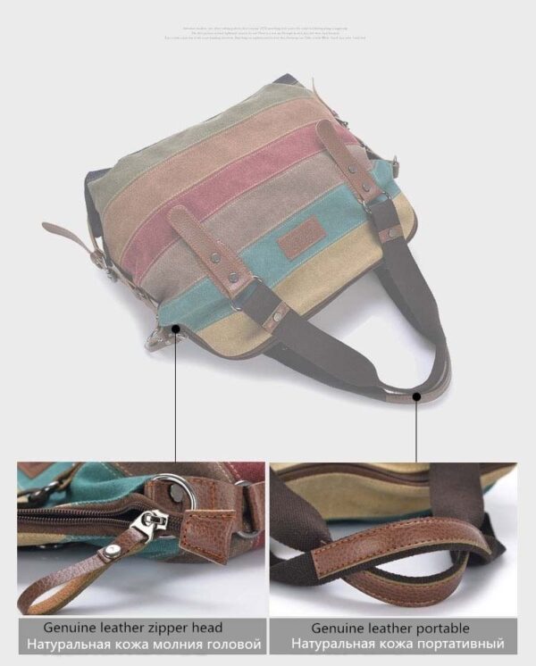 KVKY Brand Fashion Canvas Bag Brand Women Handbag Classic Patchwork Casual Female Shoulder Bags Striped Rainbow Purse Pouch - Image 8