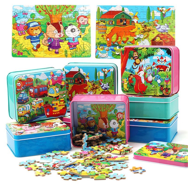 80PCS wooden educational toys educational development baby kids training toys children animal puzzle - Image 1