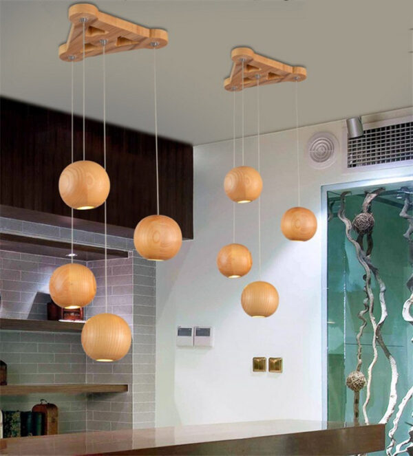 Nordic wood solid wood ball chandelier creative personality living room dining room hanging lamps - Image 10