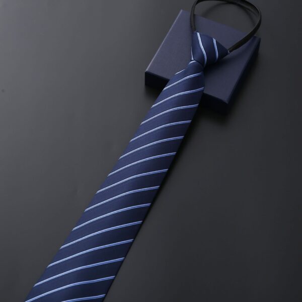 Mens Business Formal Zipper Tie With Blue Stripes - Image 4