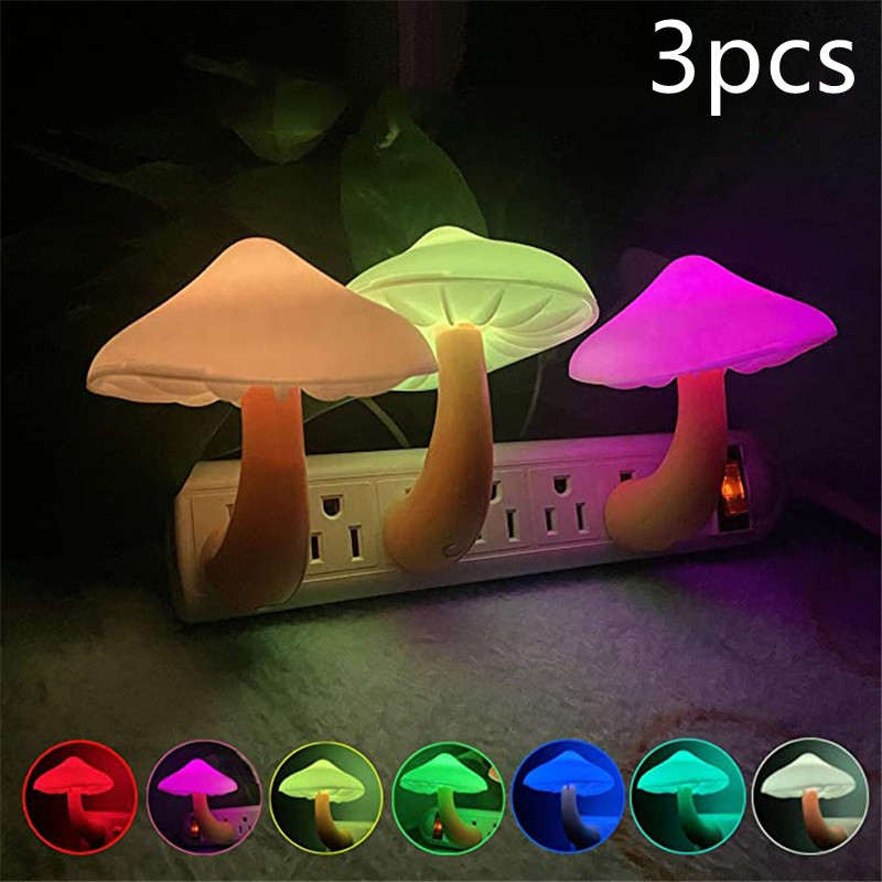 LED Night Light Mushroom Wall Socket Lamp EU US Plug Warm White Light-control Sensor Bedroom Light Home Decoration - Image 28