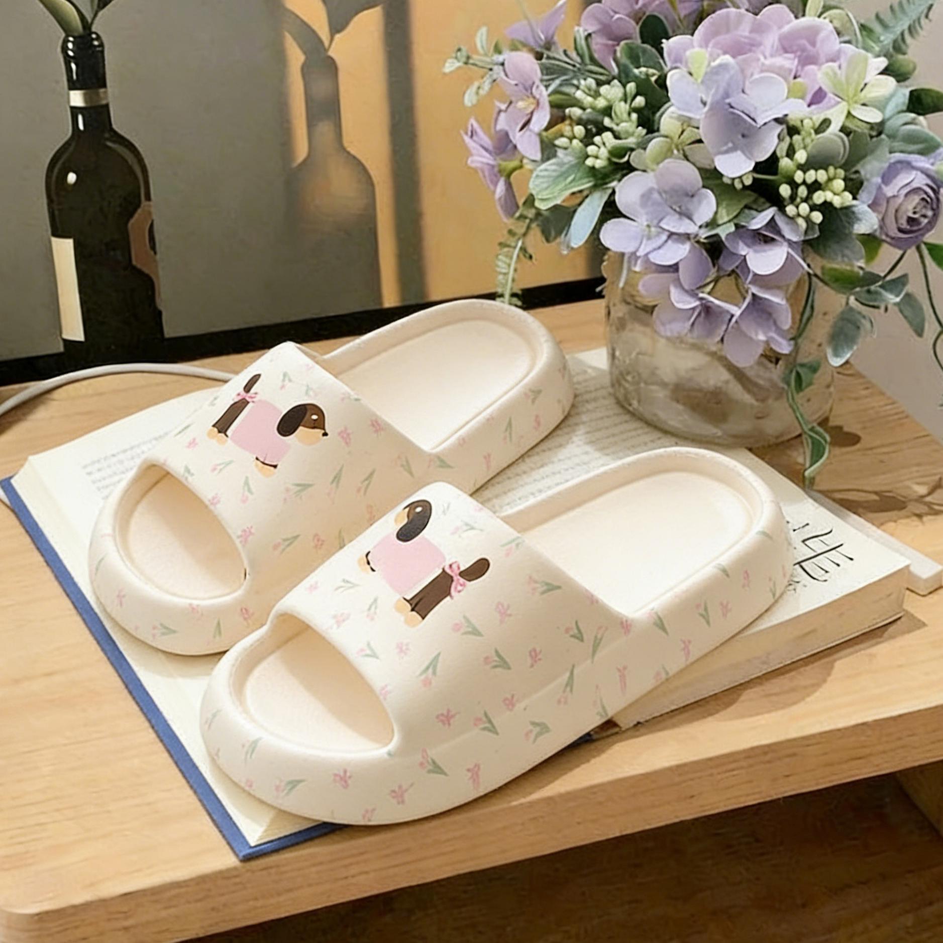 Printed Sausage Dog Slide Sandals For Women - Image 1