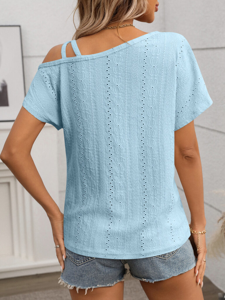 One-shoulder Short-sleeve T-shirt Hollow-out Top For Women