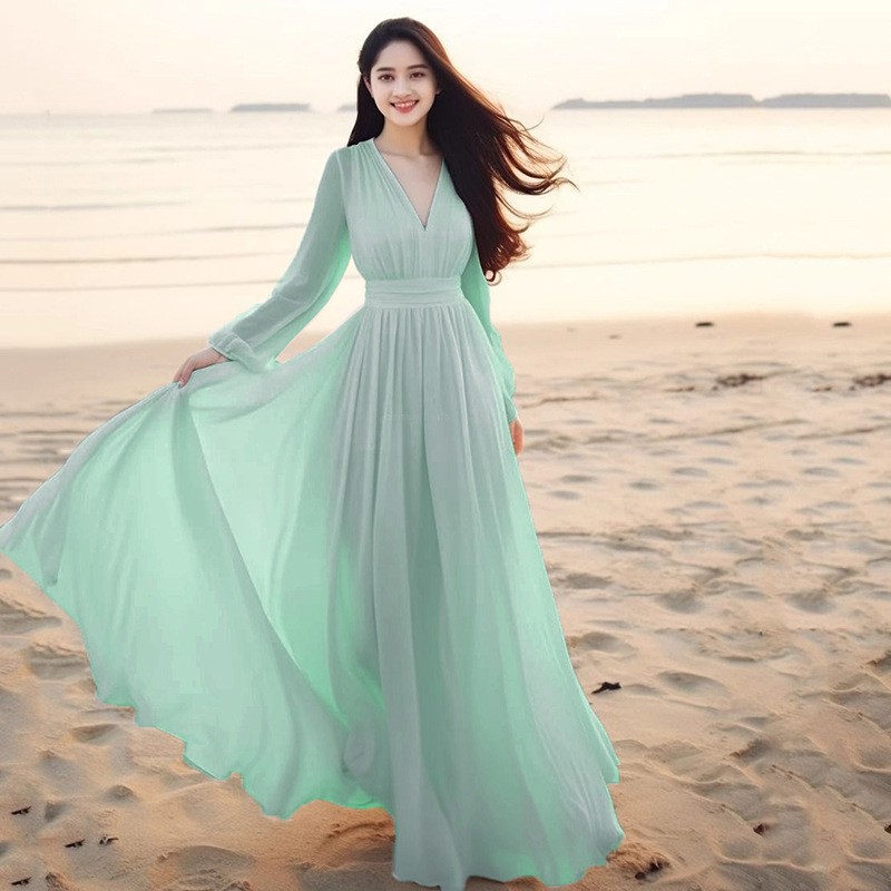 Beach Vacation Flowy Long Maxi Dress - Image 1
